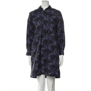 ANN MASHBURN Navy and Blue Long-Sleeve Floral Shirt Dress